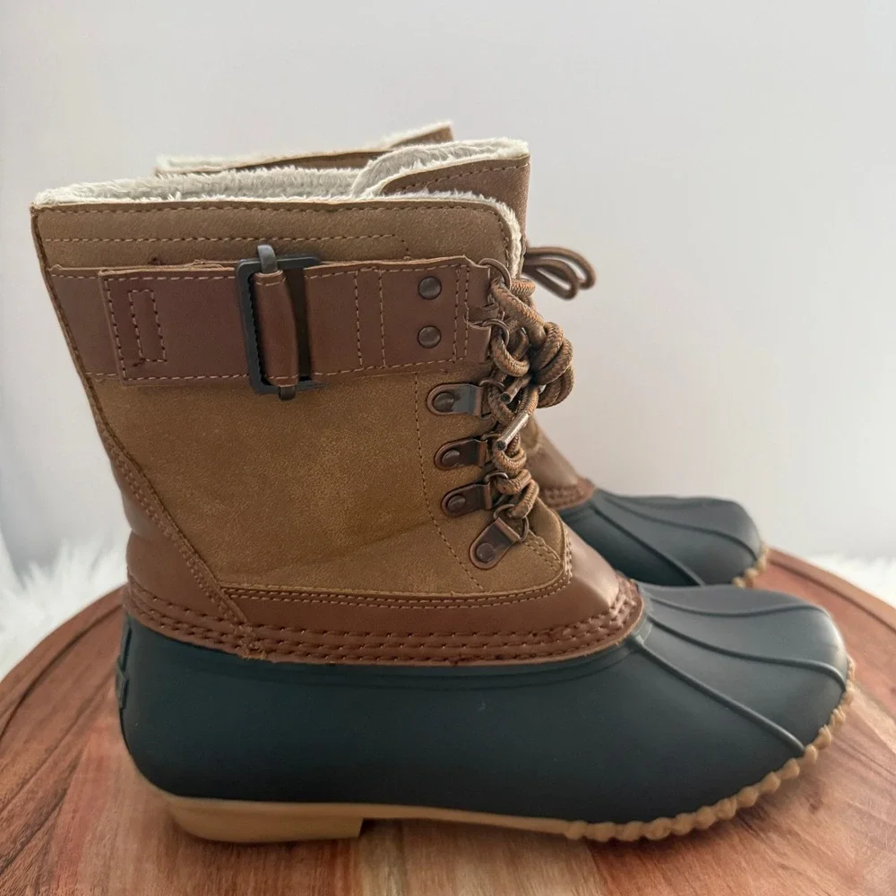 JBU Calgary Weather Ready Faux Fur Lined Duck Boots‎ Women's Sz 7 Tan Black Snow